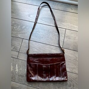 Vintage Genuine Eel Skin Shoulder Bag Mahogany Brown Red Made in Korea 80s